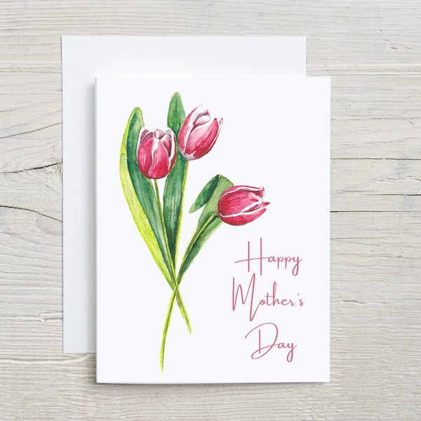 Mother's Day card - watercolor botanical stationary - Tulip card for mom, floral greeting card, folded card with envelope