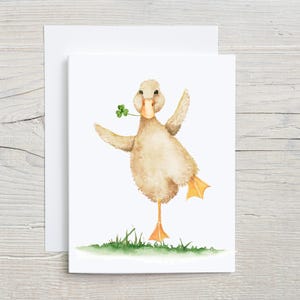 Lucky Duck St. Patrick’s Day Card – Cute Watercolor Duck with Clover, Irish Greeting Card, Whimsical Animal Card for Good Luck & Friendship