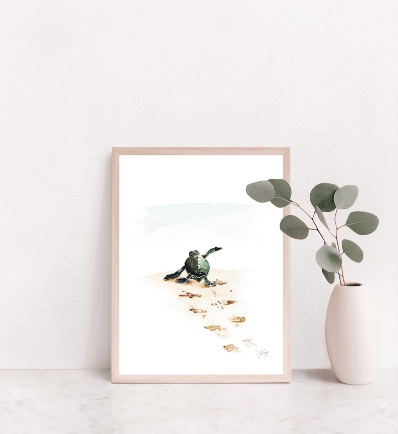 Green Sea turtle decor, sea turtle wall art, sea life watercolor, Turtle Painting, sea turtle nursery, sea turtle watercolor sea turtle gift image 1