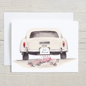 Just Married Wedding Card - Watercolor Getaway Car Card - Wedding Congratulations Card - Newlywed Gift - Bridal Shower Card