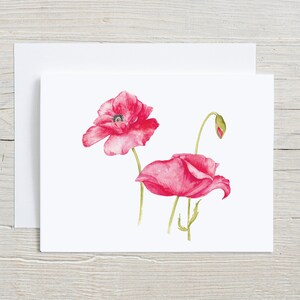 Pink Poppy Card – Watercolor Floral Note Card, Botanical Blank Card for Birthday, Thank You, Sympathy, or Everyday Stationery