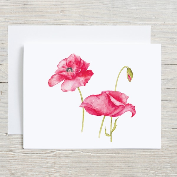 Poppy Card,  Floral Postcards, Watercolor Cards, Folded Blank Cards, Botanical stationary sets of 4 or 8