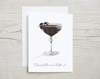 Manhattan Cocktail Card | Funny Cheers to the Man(hattan) | Whiskey Lover Gift | Congrats Card for Him