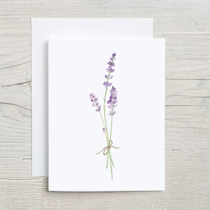 Lavender watercolor card - botanical stationary - purple flower greeting card - nature note card - lavender flower stationary