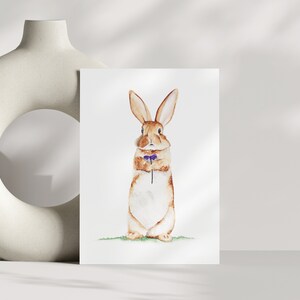 Rabbit with flower note card, woodland greeting card, Bunny postcard, rustic stationary, blank card, card with envelope image 8