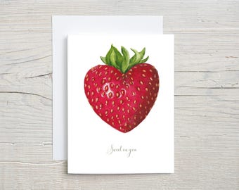 Sweet on You Valentine Card | Strawberry Heart Watercolor Card | Romantic Love Card | Cute Valentine’s Day Card