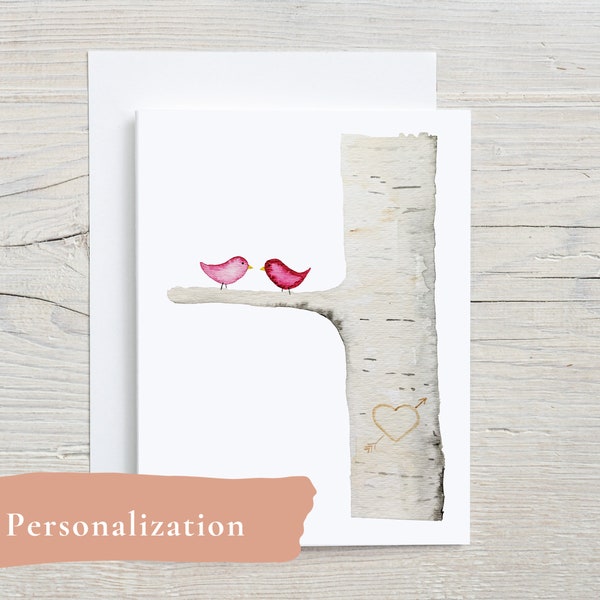 Birds on a Birch note card - love birds stationary- greeting card personalization - blank card