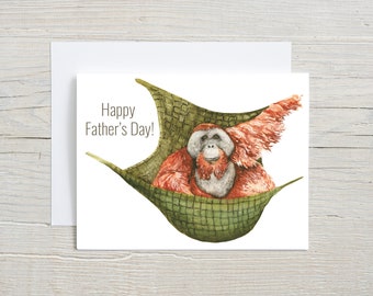 Funny Orangutan Father’s Day Card for Dad, Watercolor Monkey Hammock Illustration, Animal Father’s Day Card for Him