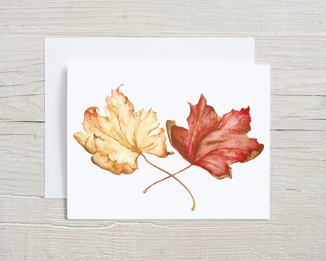 Autumn Maple Leaves Card, Fall Watercolor Stationary Set, Colorful ...