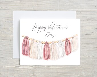 Happy Valentine's Day Garland,  Boho Valentine Watercolor Stationary, Hand-painted love note, Folded Card with Envelopes, set of 4 or 8