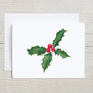 Holly Christmas Card - Watercolor Holiday Greeting Card - Christmas Holly Berry Card - Blank Note Card - Winter Card - Festive Stationery