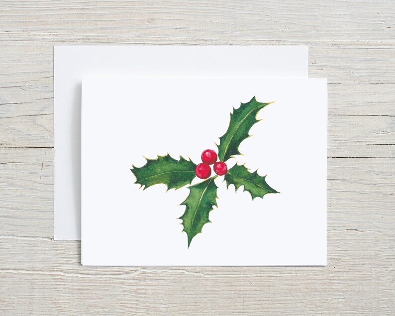 Holly Note Card, Holiday Postcards, Christmas Card, Floral Note Cards, Floral Watercolor Cards, Floral Blank Cards, Holiday Greeting Cards image 1