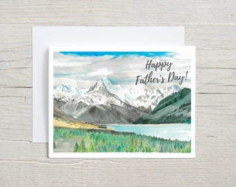 Father's Day card - Mountains card for dad -watercolor lake stationary - beautiful greeting card, unique dad card, folded card with envelope