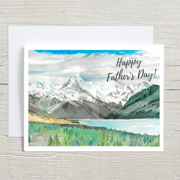 Father's Day card - Mountains card for dad -watercolor lake stationary - beautiful greeting card, unique dad card, folded card with envelope