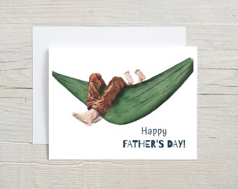 Father's Day card - Hammock card for dad -watercolor stationary - outdoorsy greeting card, card for him, unique dad card, folded card