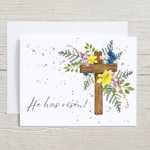 Easter card, Watercolor stationary, He has risen, Christian Greeting, religious blank folded greeting card
