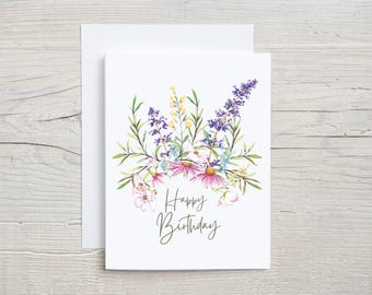 Watercolor Wildflower Birthday Card | Botanical Floral Birthday Card | Cottagecore Garden Card | Handmade Card