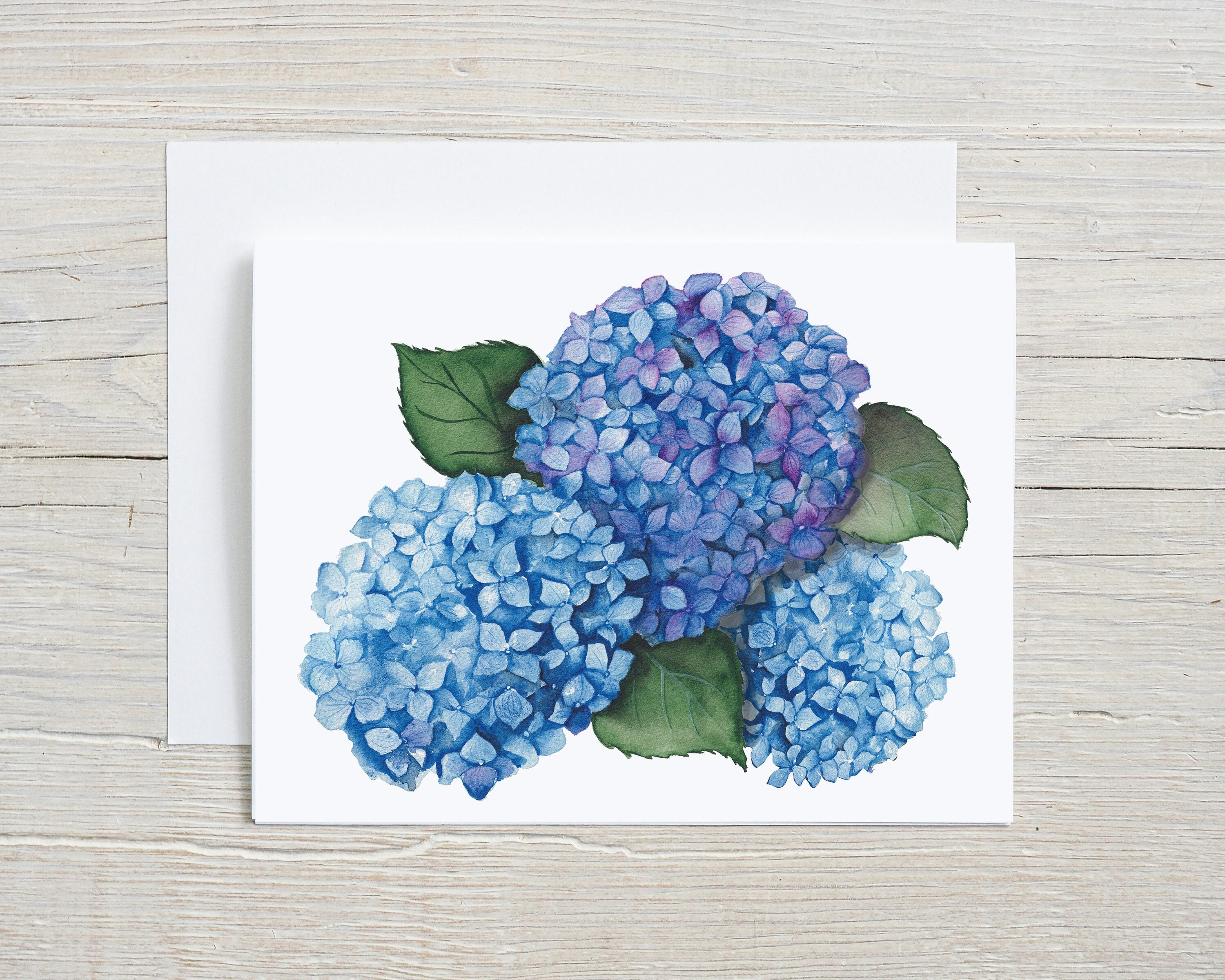 Hydrangea Card – Blue and Purple Watercolor Floral Art – Blank Inside ...