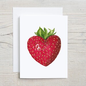 Heart Strawberry Watercolor Card | Hand Painted Love Card | Cottagecore Berry | Valentines Day Card | Strawberry Lover Gift | Blank Inside
