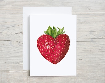 Heart Strawberry Watercolor Card | Hand Painted Love Card | Cottagecore Berry | Valentines Day Card | Strawberry Lover Gift | Blank Inside