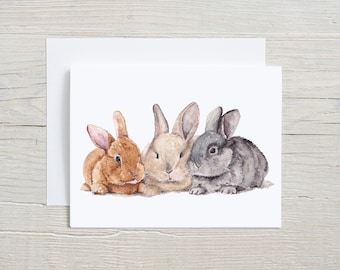 Bunnies note card, woodland greeting card, rabbits postcard, rustic stationary, blank card, card with envelope