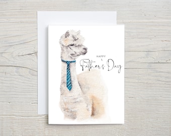 Funny Llama Father's Day Card for Dad, Watercolor Alpaca Dad Card, Cute Animal Father's Day Card for Him