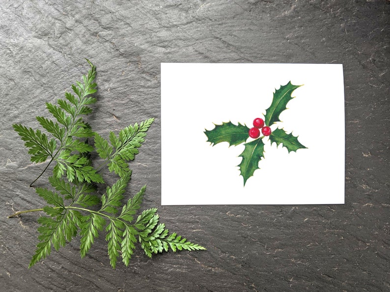 Holly Note Card, Holiday Postcards, Christmas Card, Floral Note Cards, Floral Watercolor Cards, Floral Blank Cards, Holiday Greeting Cards image 2