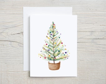 Christmas tree Note Card,  Winter Watercolor Stationary set, Colorful holiday tree, Christmas Card with Envelopes, Set of 4 or 8