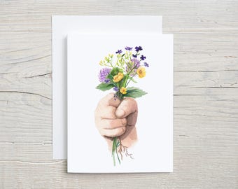 Fist of Treasures Watercolor Mother’s Day Card | Funny Mom Card | Card from Kids | Wildflower Bouquet | Card for Mom | New Mom Card
