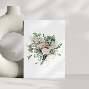 Floral bouquet note card, Boho Wedding card, Botanical Valentine's Card, Rose greeting card, folded card with envelopes, set of 4 for 8 image 8