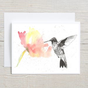 Hummingbird Card – Watercolor & Ink Art, Blank Inside, Nature-Inspired Stationery for Any Occasion -bird stationary, Set of 4 or 8
