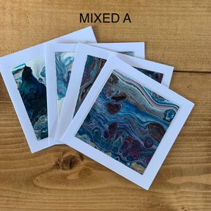Cartão pintado à mão (conjunto de 4) quadrado de 10 cm, interior em branco