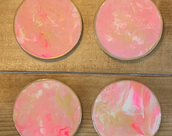Handmade fuschia pink coasters - round - set of 4