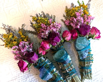 Fluorite Crystal Smudge Stick – Sage and Lavender Blend for Focus, Peace, and Spiritual Cleansing