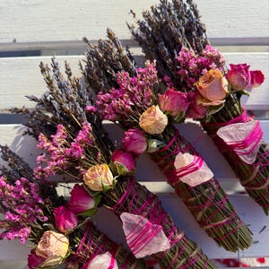 Rose Quartz Rosemary, Sage, Lavender  Smudge stick