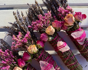 Barra de sahumerio de cuarzo rosa, romero, salvia y lavanda