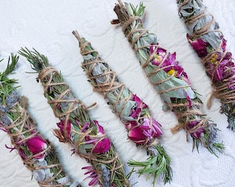 Sage, Rose, Rosemary and Lavender Smudge Stick