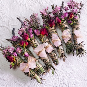 Rose Quartz Rosemary, Sage, Lavender  Smudge stick