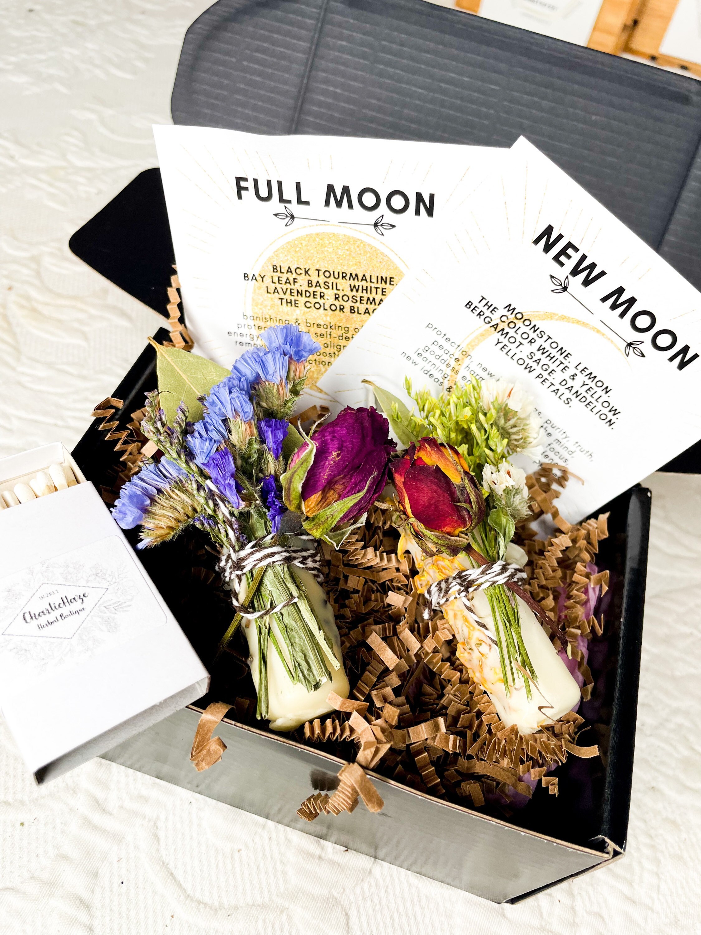 New Moon and Full Moon Intention Candle Packed With Crystals, Herbs ...