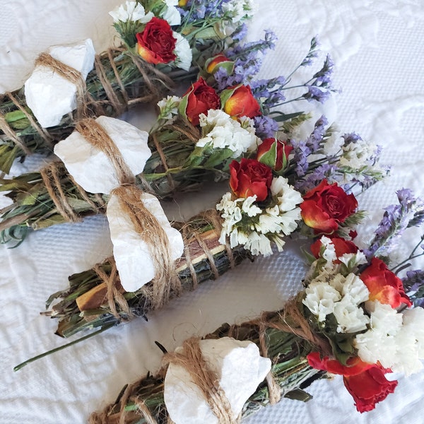 White Howlite, Palo Santo, Rosemary, White Sage, Lavender and Wild Flower Smudge Stick