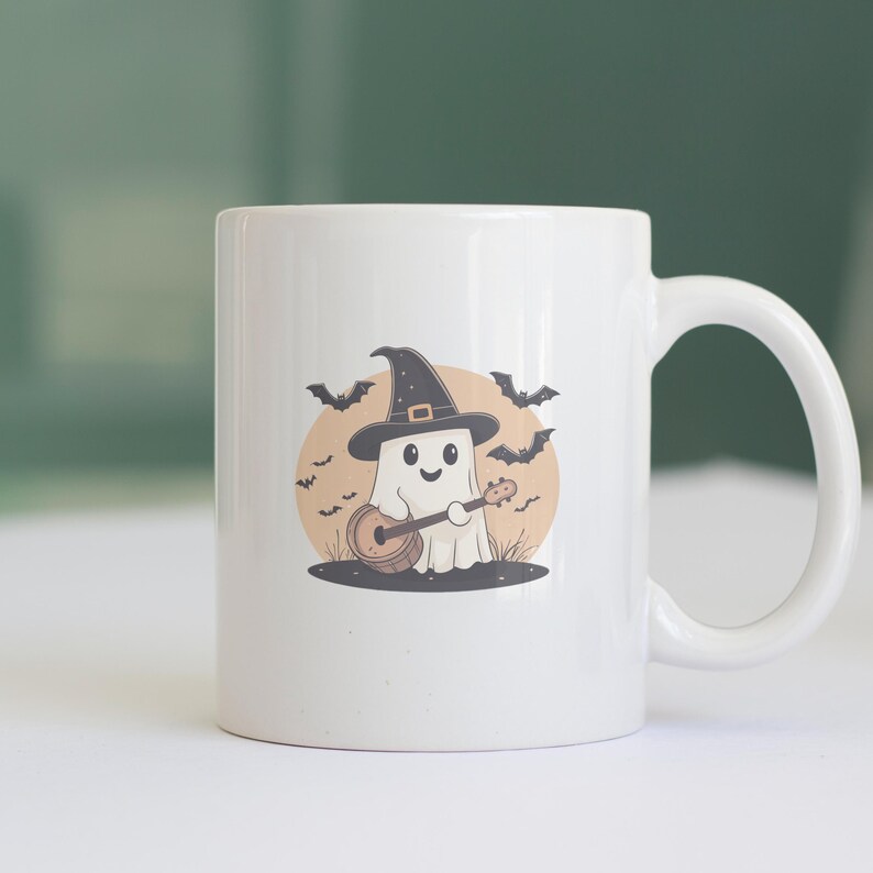 Cute Ghost Playing Banjo With Witch Hat Clipart Whimsical Halloween