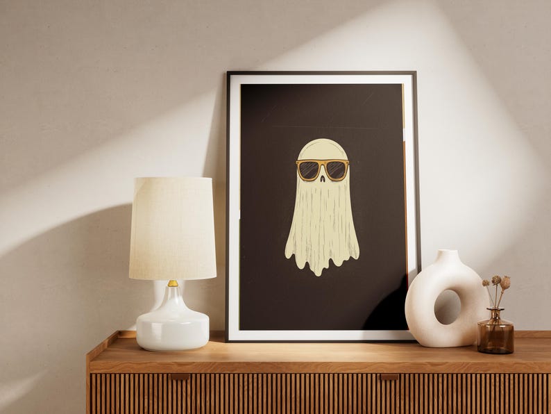 Cool Ghost With Sunglasses Retro Halloween Ghost Art Etsy