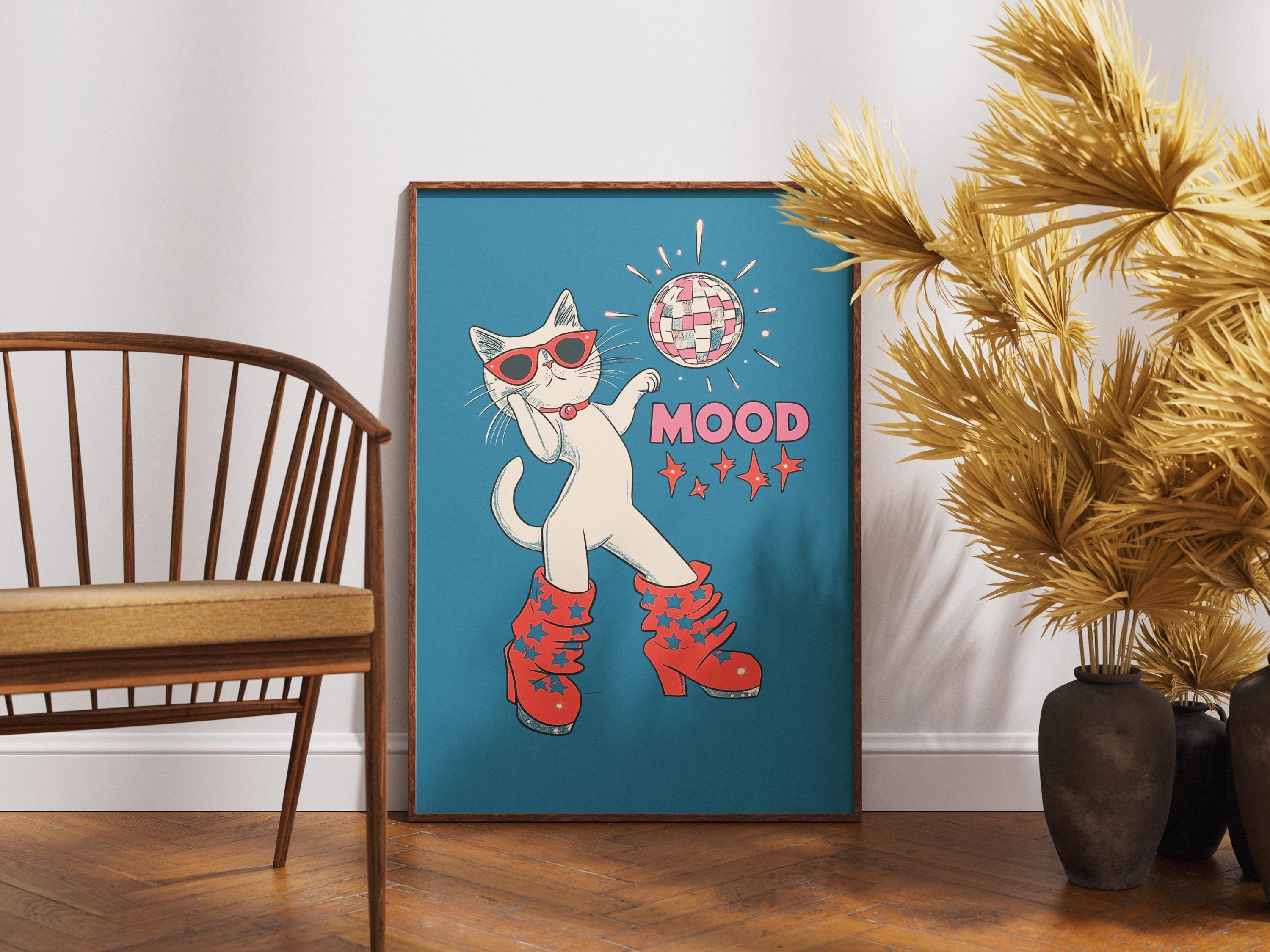 Groovy Disco Cat PNG Clipart: Retro 70s Dancing Art (digital Download ...