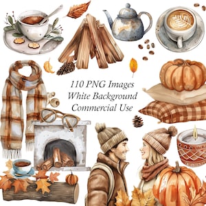 Watercolor Autumn Clipart Bundle: Cozy Fall PNG Images (Commercial Use)