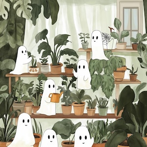 2 PNG - Fantasmas na estufa Clipart - Amantes de plantas caprichosas de Halloween