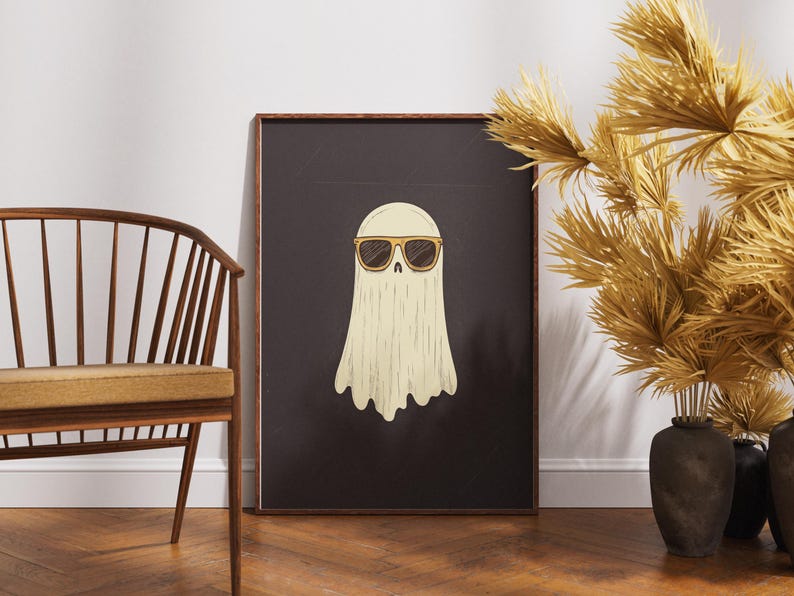 Cool Ghost With Sunglasses Retro Halloween Ghost Art Etsy