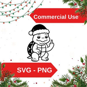 Christmas Turtle Pocket Pal SVG: Santa Hat Clipart, Funny Holiday Design