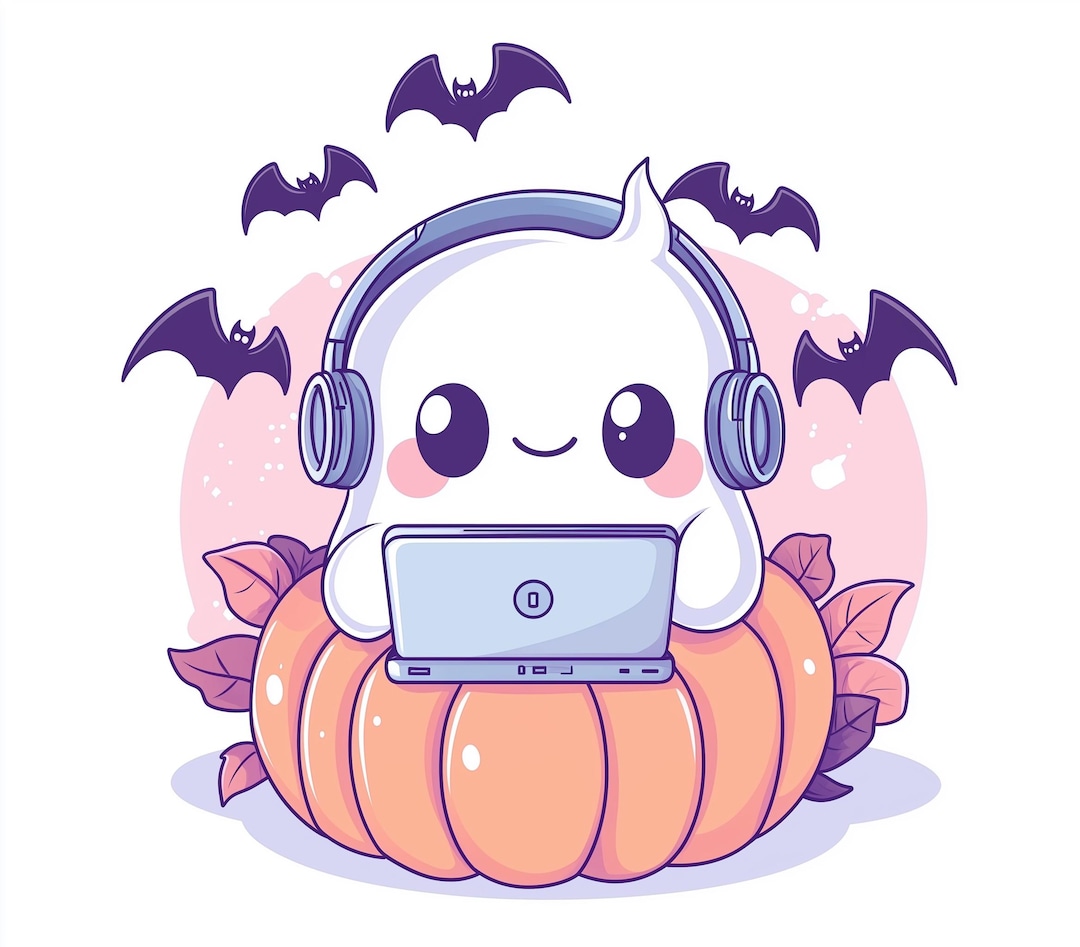 Kawaii Ghost Laptop Clipart | Halloween Pumpkin Art (digital Download ...