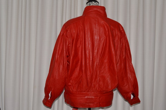 Vintage Red Leather Jacket Coat Woman 1980s - image 6