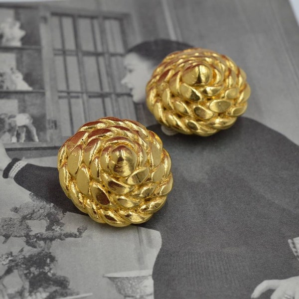 Vintage Clip-on earrings "Gold Rope" by JACKY DE G. France 1990s